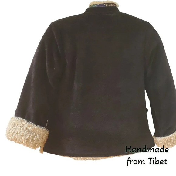Handmade Tibetan | Cord Children's Coat with Angora Lining | Black | sz 5 / 6 - Picture 5 of 10